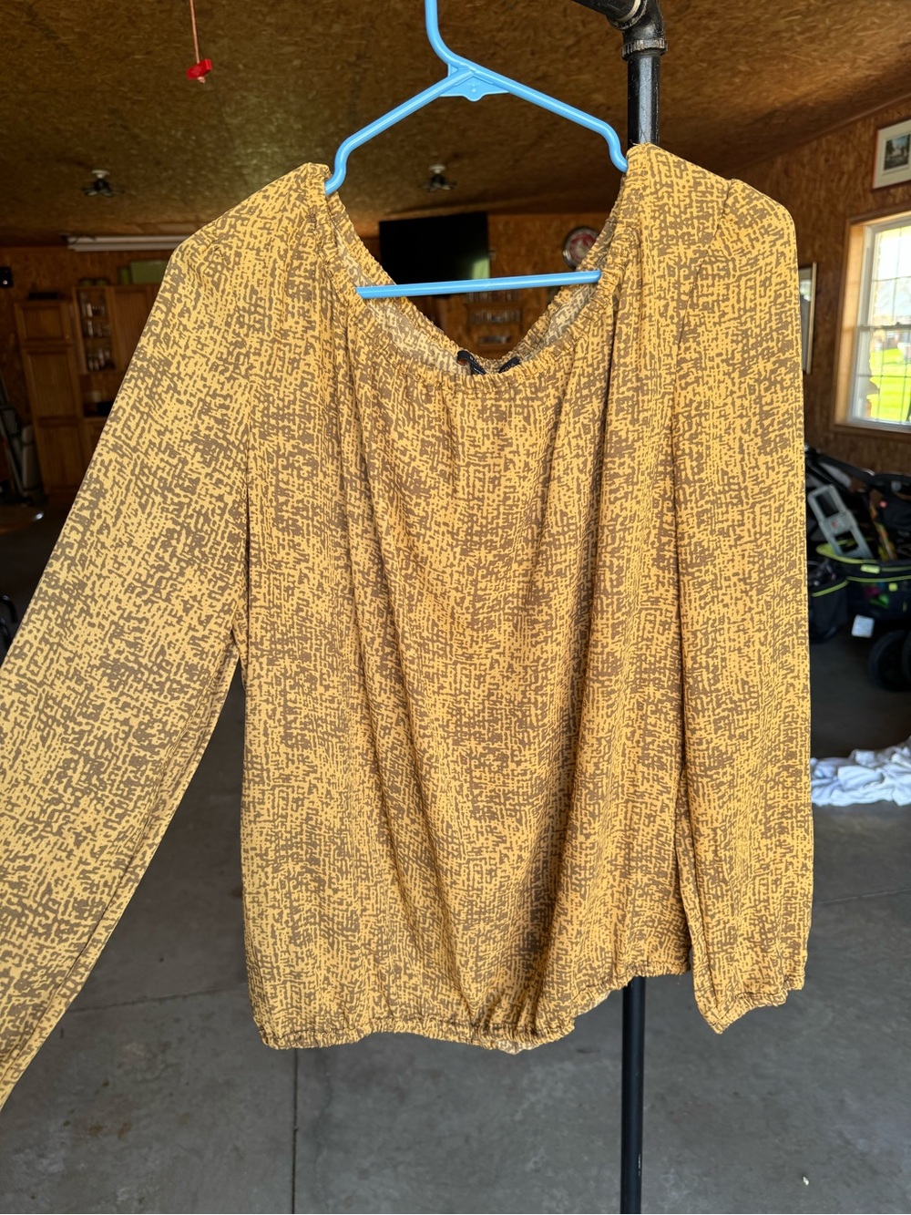 Women's Mustard Printed Long-Sleeve Blouse